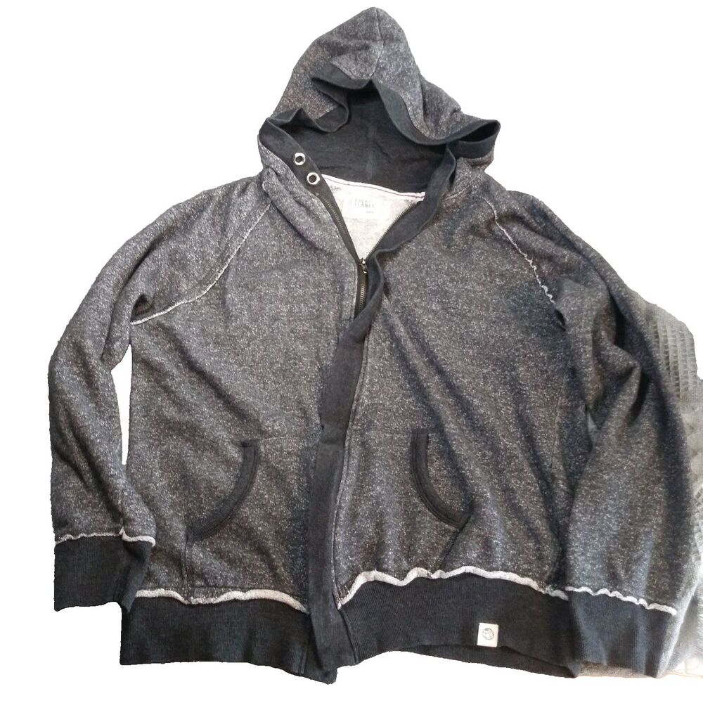Free Planet Full Zip Hoodie Womens L Gray with Black Trim Long Sleeve Sweatshirt